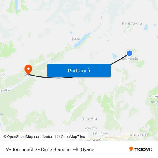 Valtournenche - Cime Bianche to Oyace map