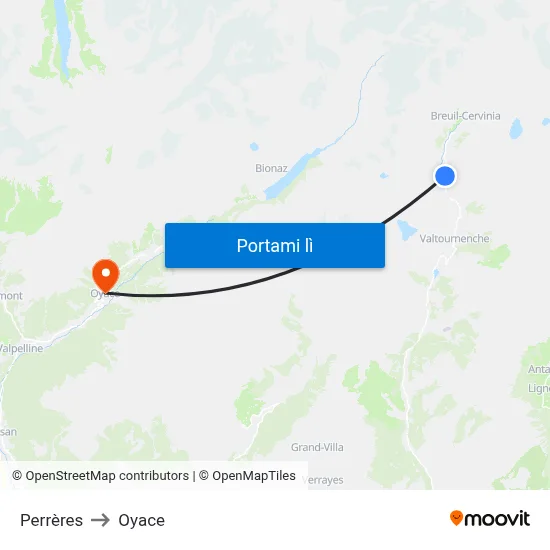 Perrères to Oyace map