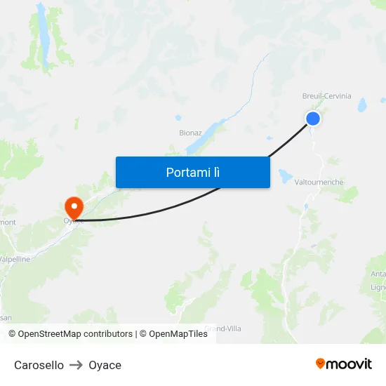 Carosello to Oyace map