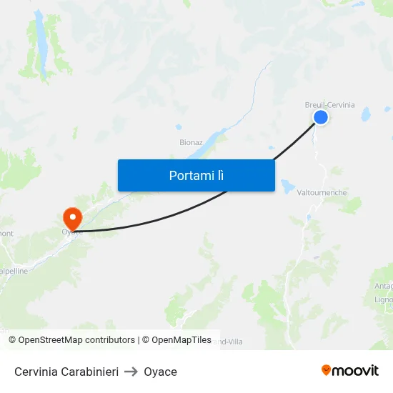 Cervinia Carabinieri to Oyace map