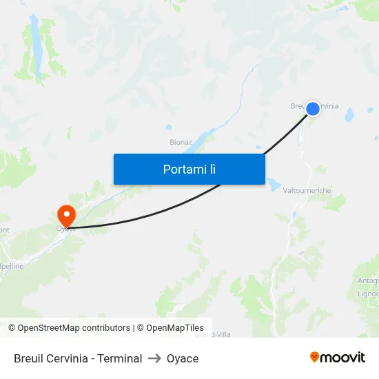 Breuil Cervinia - Terminal to Oyace map