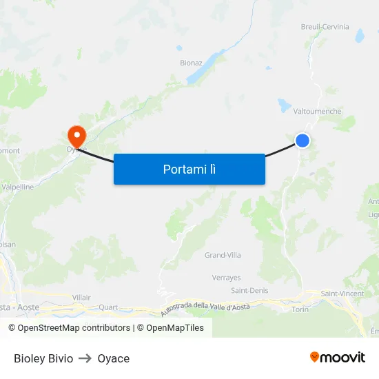 Bioley Bivio to Oyace map