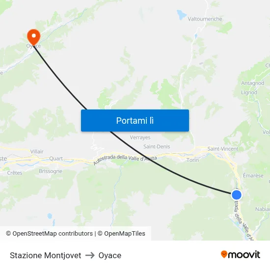 Stazione Montjovet to Oyace map