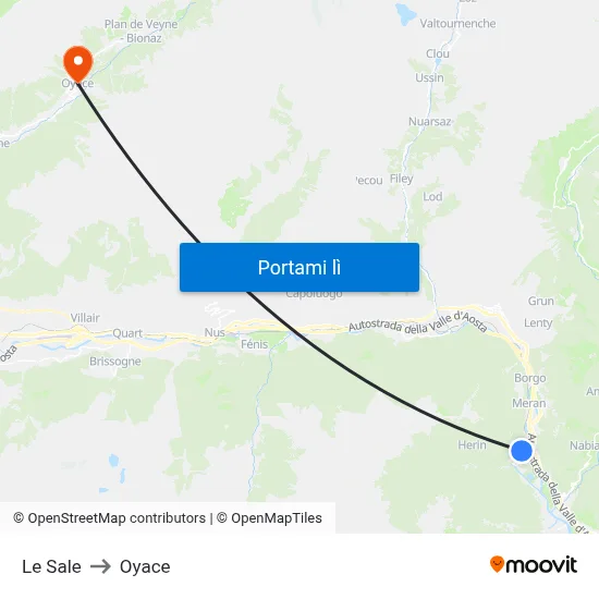 Le Sale to Oyace map