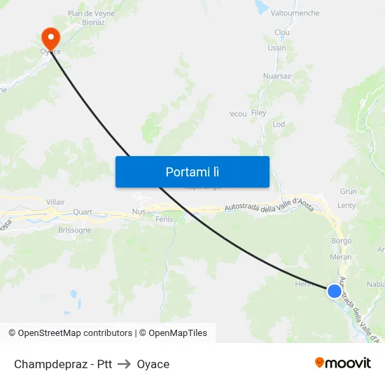 Champdepraz - Ptt to Oyace map