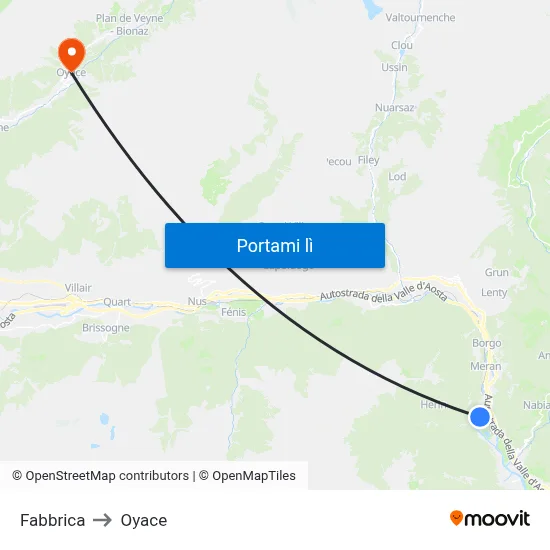 Fabbrica to Oyace map