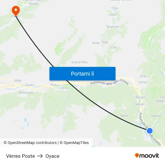 Vèrres Poste to Oyace map