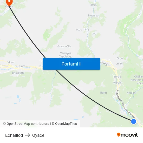 Echaillod to Oyace map