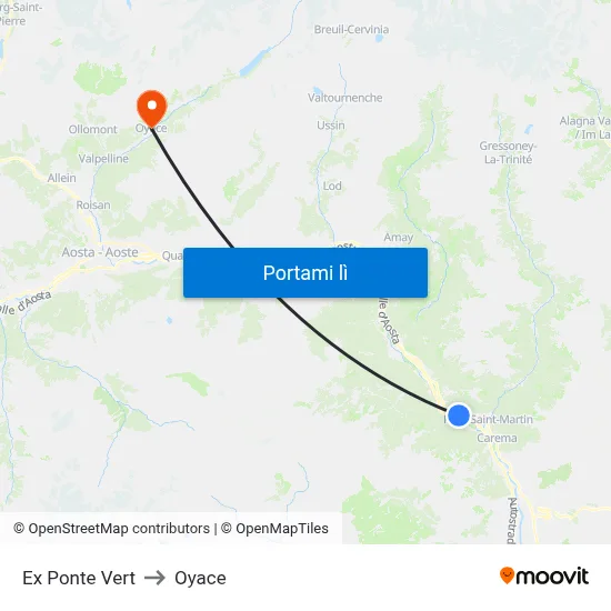 Ex Ponte Vert to Oyace map