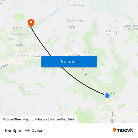 Bar Sport to Oyace map