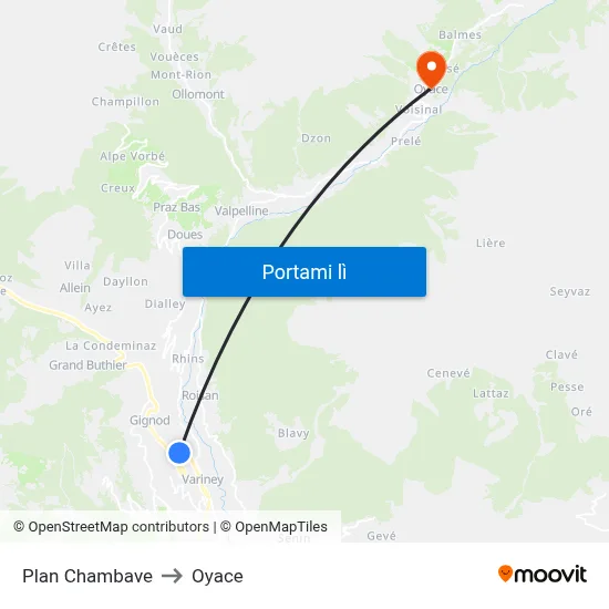 Plan Chambave to Oyace map