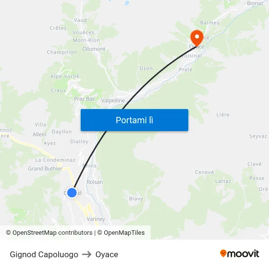 Gignod Capoluogo to Oyace map