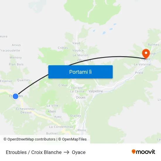 Etroubles / Croix Blanche to Oyace map
