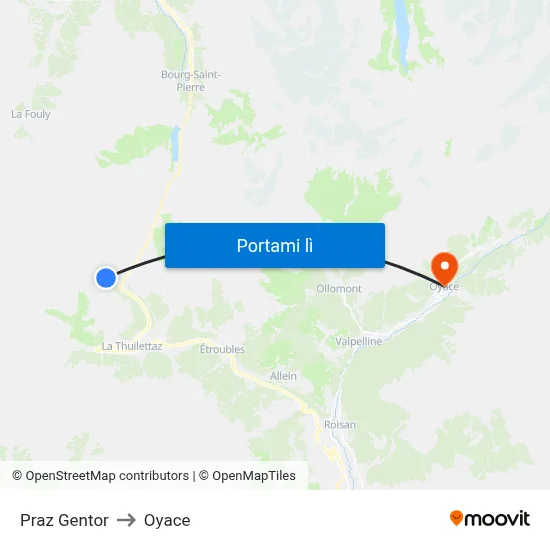 Praz Gentor to Oyace map