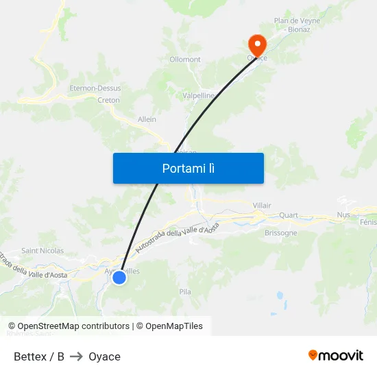 Bettex / B to Oyace map