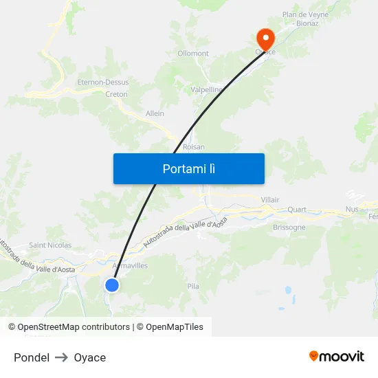 Pondel to Oyace map