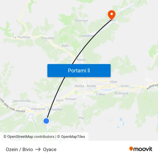 Ozein / Bivio to Oyace map