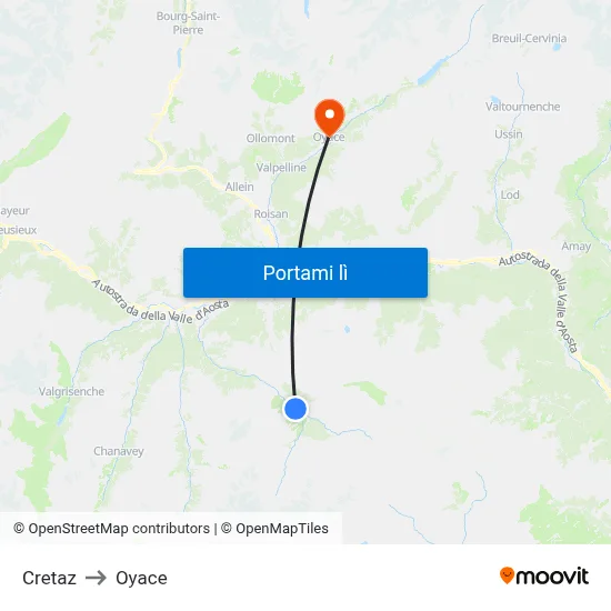 Cretaz to Oyace map