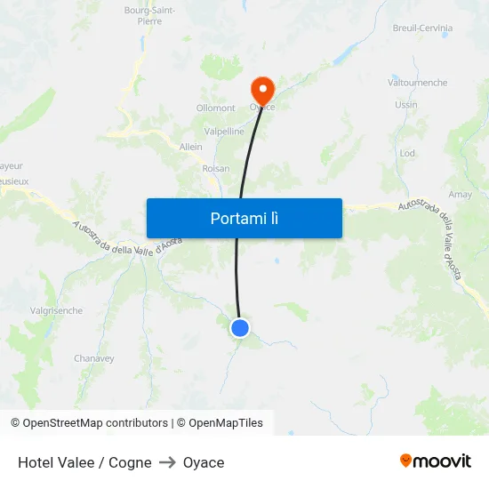 Hotel Valee / Cogne to Oyace map
