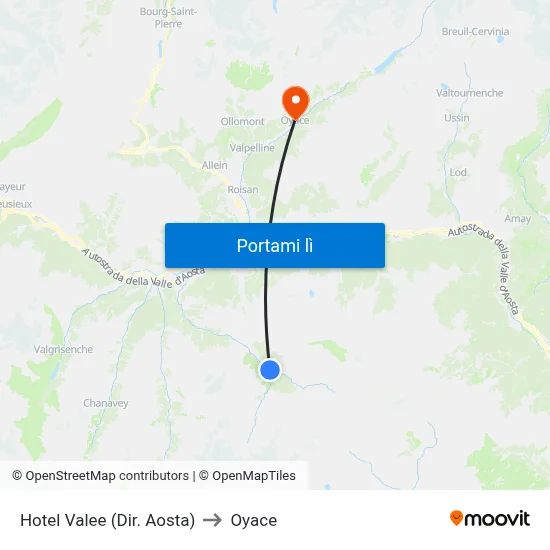 Hotel Valee (Dir. Aosta) to Oyace map