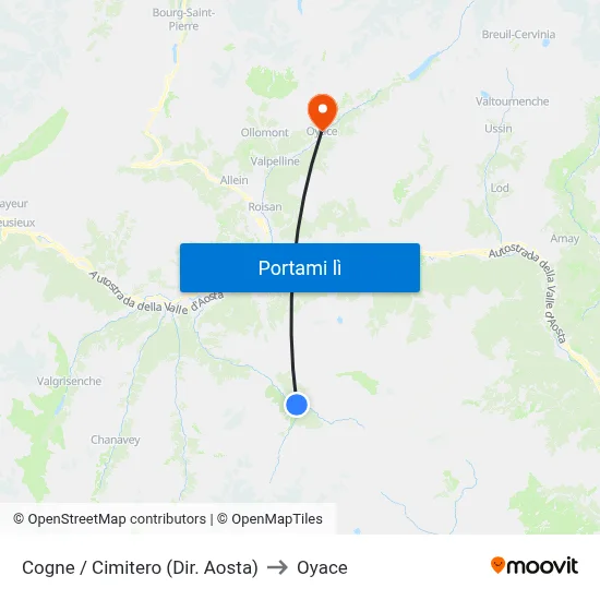 Cogne / Cimitero (Dir. Aosta) to Oyace map