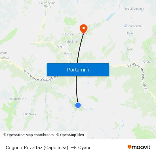 Cogne / Revettaz (Capolinea) to Oyace map