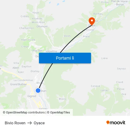 Bivio Roven to Oyace map