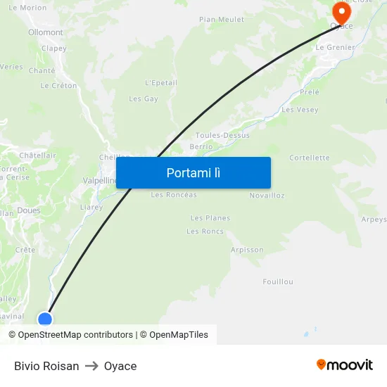 Bivio Roisan to Oyace map