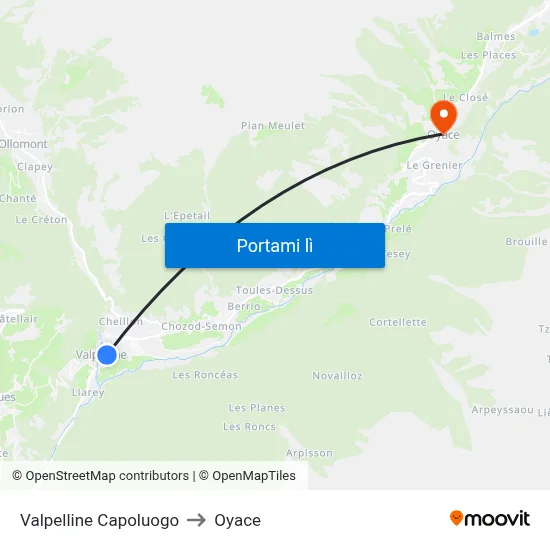 Valpelline Capoluogo to Oyace map