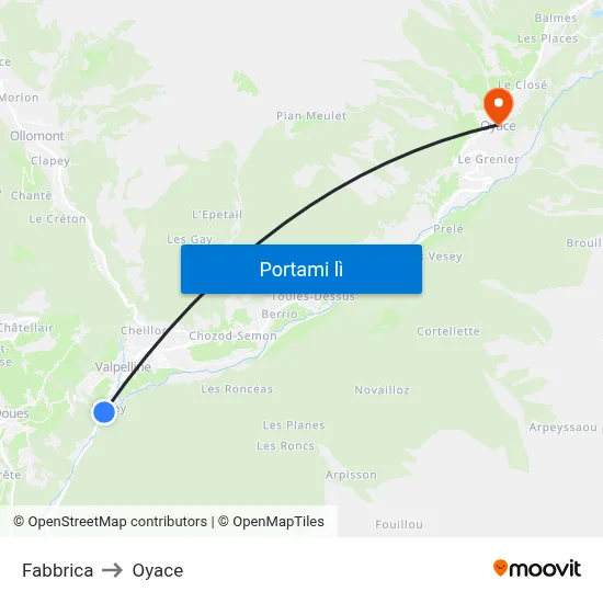 Fabbrica to Oyace map