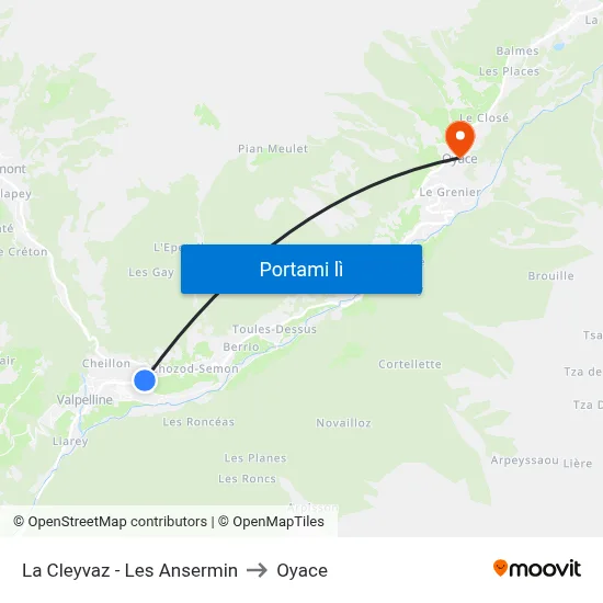 La Cleyvaz - Les Ansermin to Oyace map