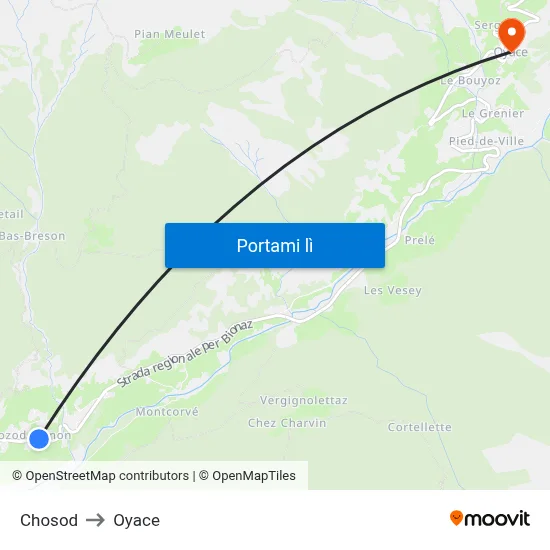 Chosod to Oyace map