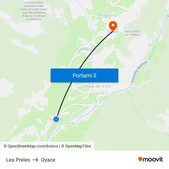 Les Preles to Oyace map