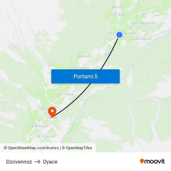 Dzovennoz to Oyace map