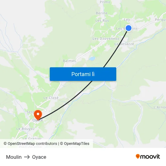 Moulin to Oyace map