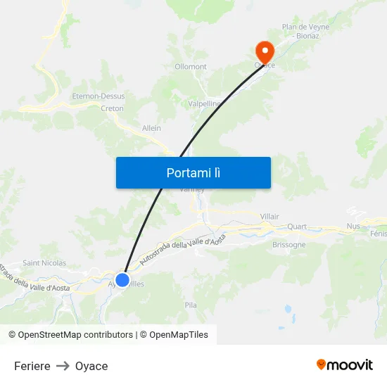 Feriere to Oyace map