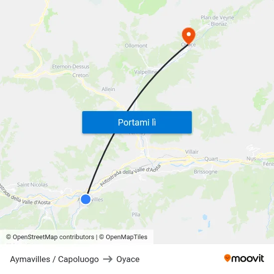 Aymavilles / Capoluogo to Oyace map