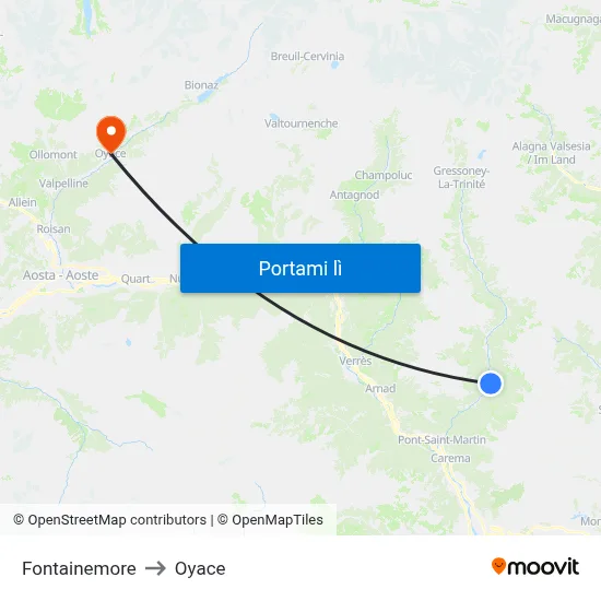 Fontainemore to Oyace map