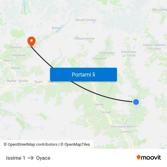 Issime 1 to Oyace map
