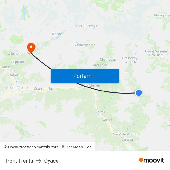 Pont Trenta to Oyace map