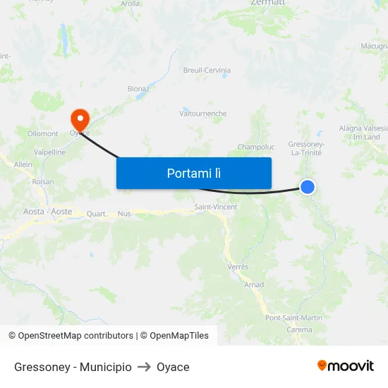 Gressoney - Municipio to Oyace map