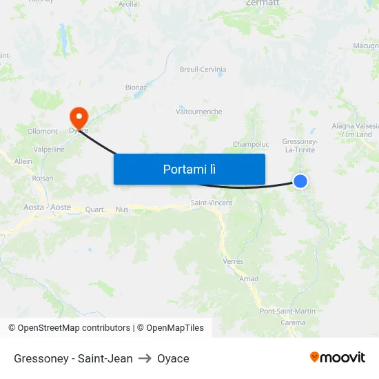 Gressoney - Saint-Jean to Oyace map