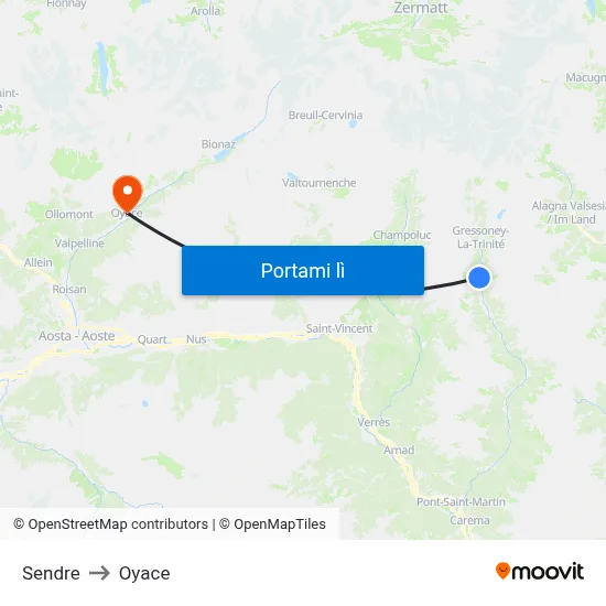 Sendre to Oyace map