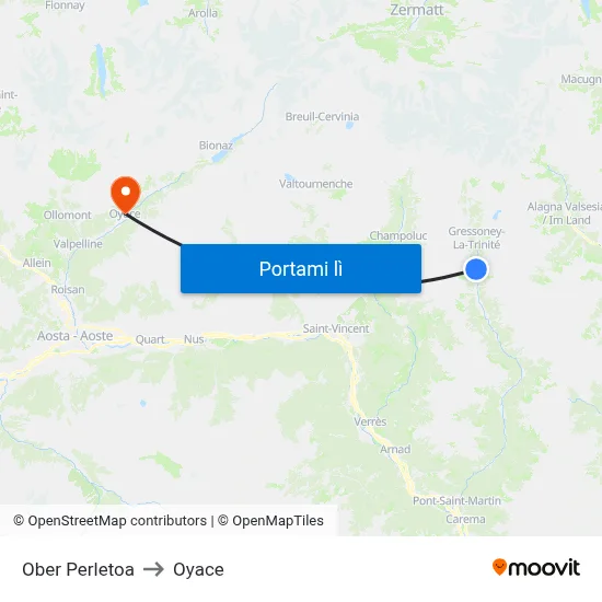 Ober Perletoa to Oyace map