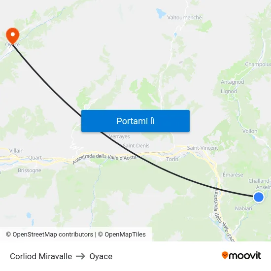 Corliod Miravalle to Oyace map