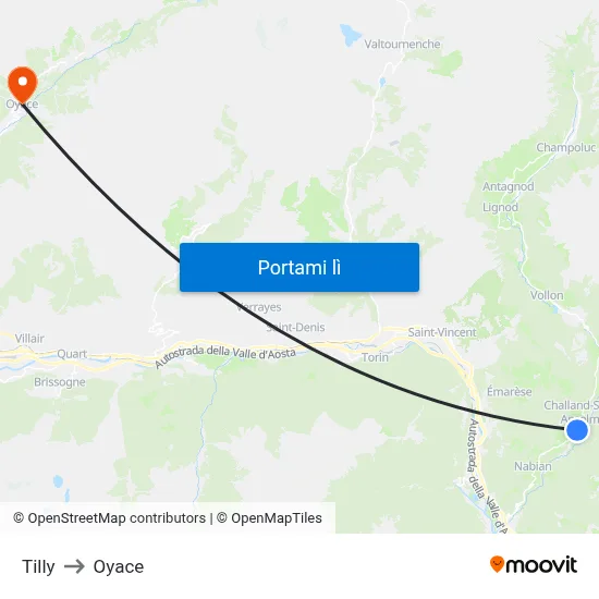 Tilly to Oyace map