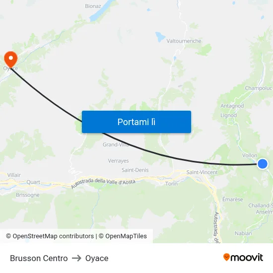 Brusson Centro to Oyace map