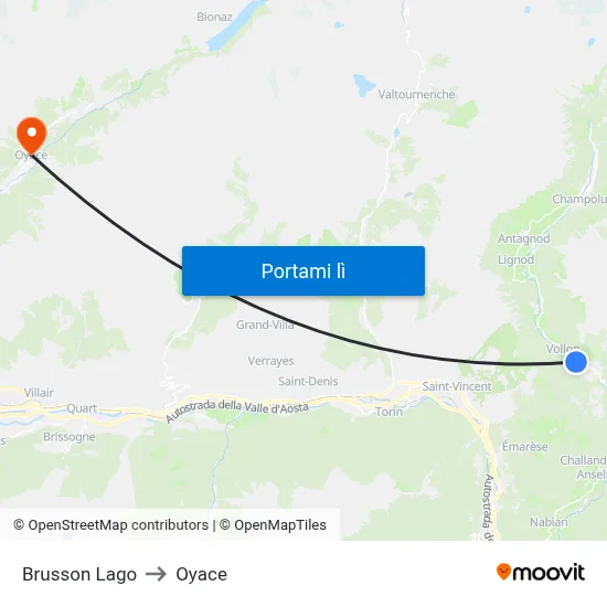Brusson Lago to Oyace map