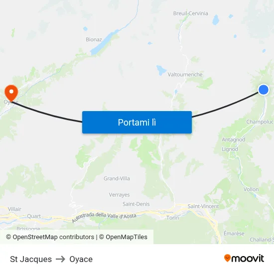 St Jacques to Oyace map