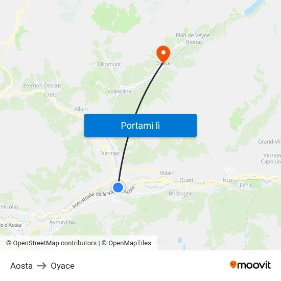 Aosta to Oyace map